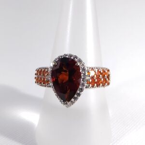 Brazilian Red Citrine Pear and Fire Opal Ring Size 8